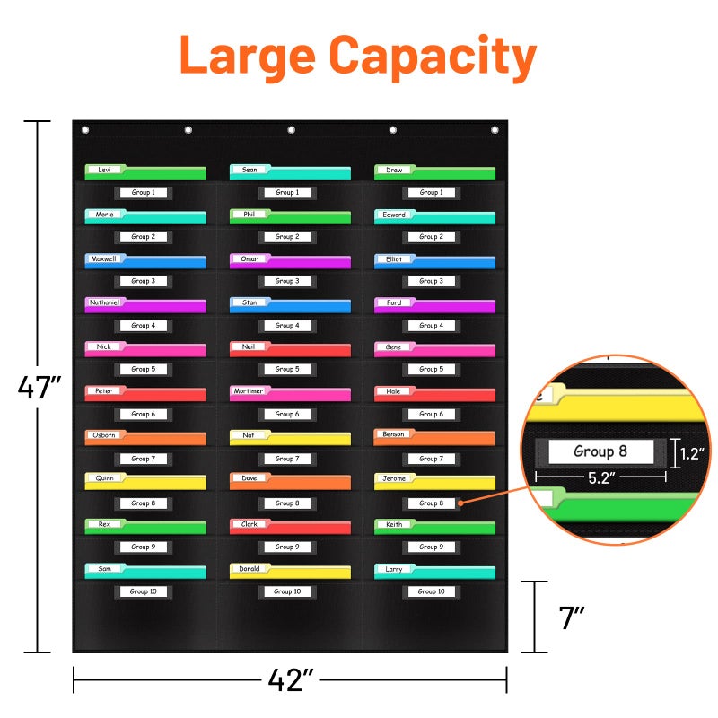 AKAYOK Hanging File Folders for Legal/Letter Size, 30-Pocket Wall File Organizer Black Pocket Chart for Classroom, Office, and Home â€“ Perfect for Assignments, Document, Scrapbooks, Mail and Papers - Image 2